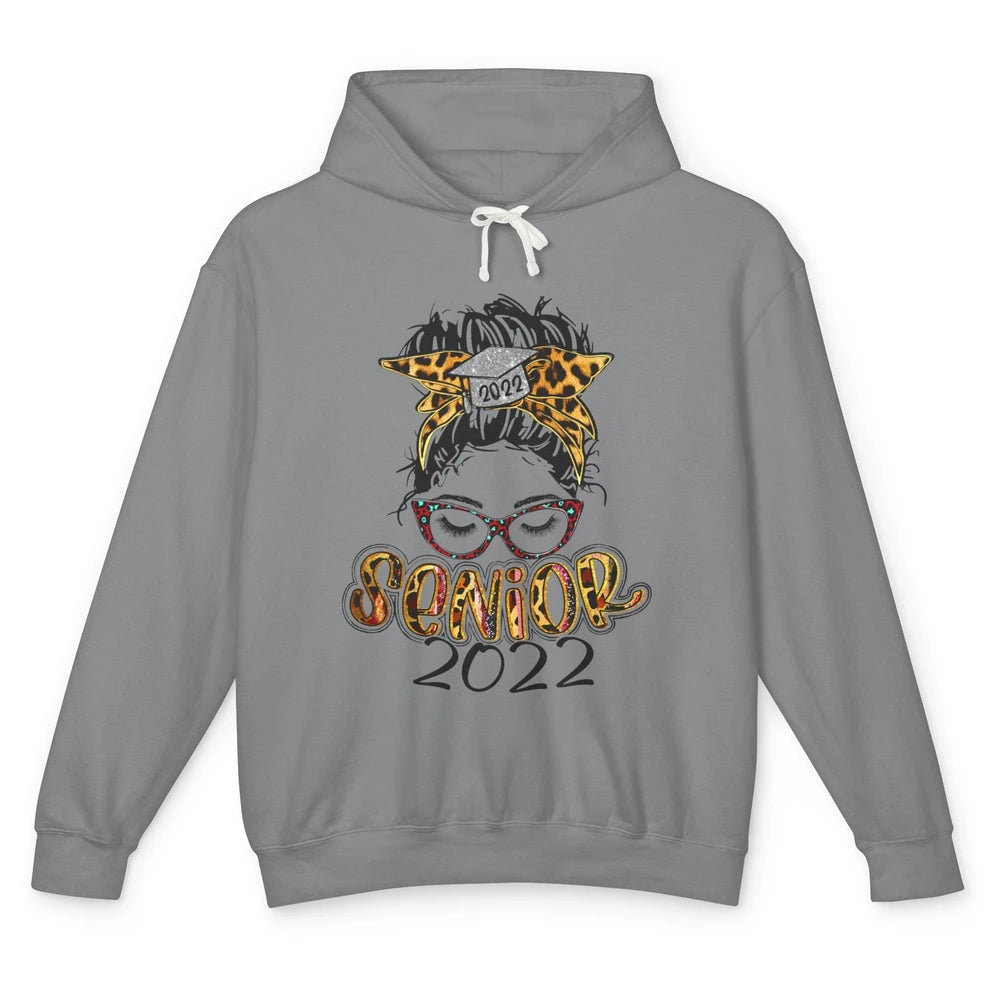 Senior 2022 Leopard Messy Bun Lady 2022 Graduation Gift Unisex Lightweight Hoodie