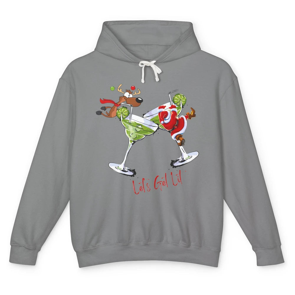 Party Santa & Reindeer Cocktail Glasses Let's Get Lit Xmas Unisex Lightweight Hoodie