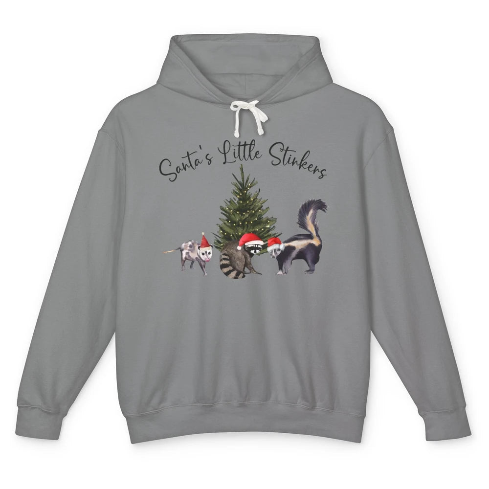 Funny Santa's Little Stinkers Christmas Raccoon Opossum Unisex Lightweight Hoodie