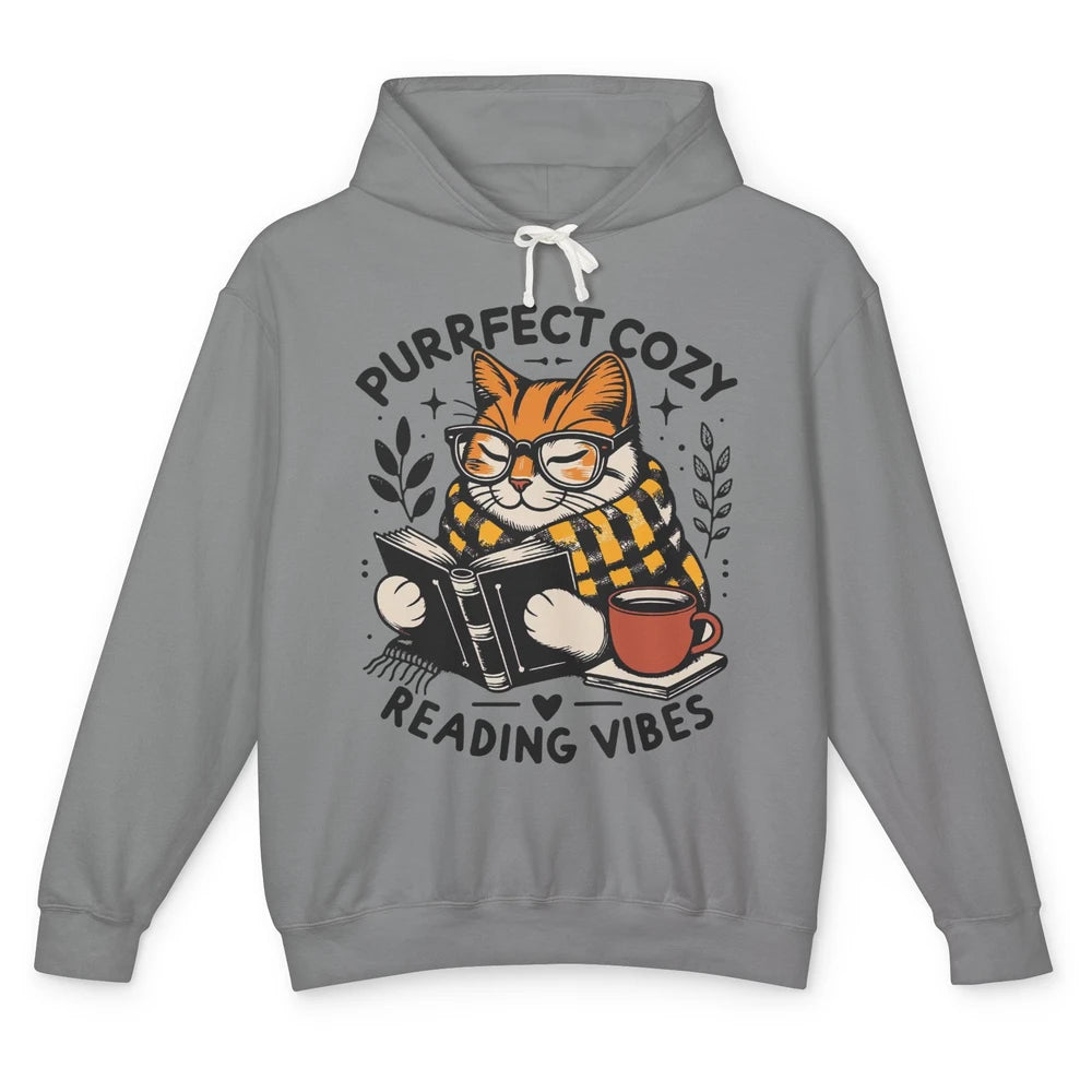 Funny Bookish Cat Purrfect Cozy Reading Vibes Winter Reading Unisex Lightweight Hoodie