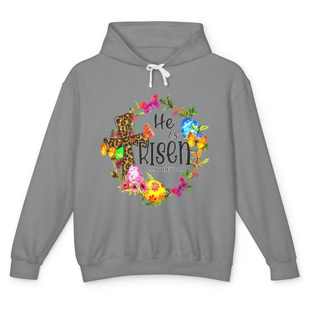 He Is Risen Easter Leopard Cross Christian Jesus God Bible Unisex Lightweight Hoodie