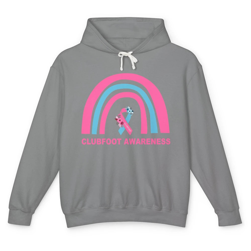 Clubfoot Awareness Support Pink Blue Ribbon Rainbow Unisex Lightweight Hoodie