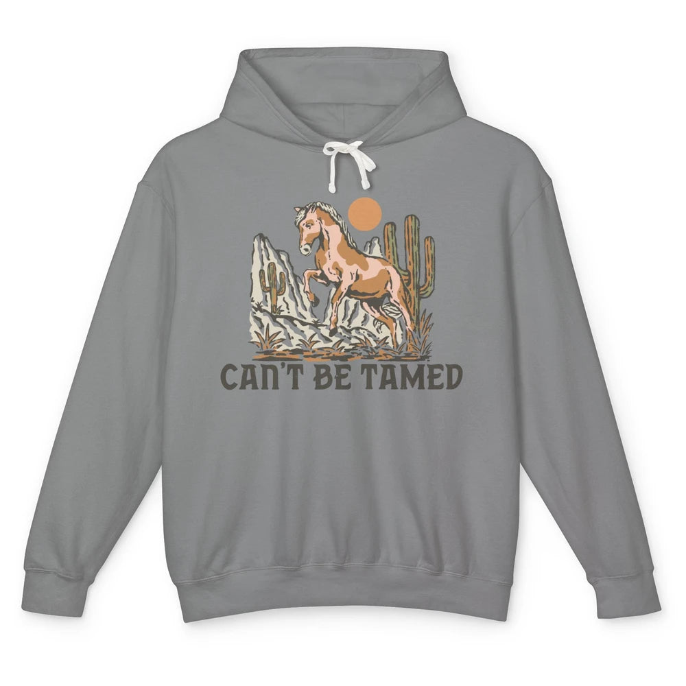 Retro Horse Desert Cactus Sunset Can't Be Tamed Western Unisex Lightweight Hoodie