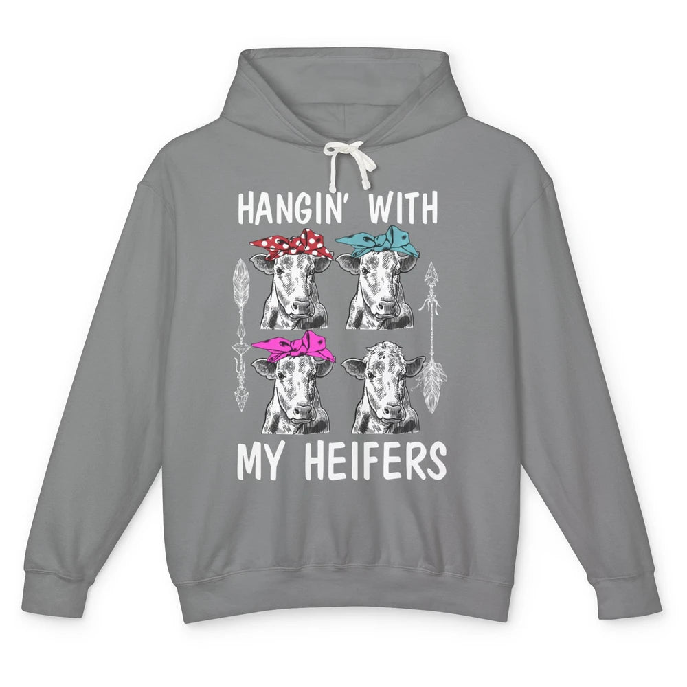 Funny Hanging With Heifer Retro Western Country Highland Cow Unisex Lightweight Hoodie