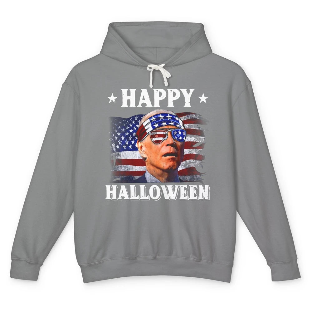 Retro US Flag Biden Glasses Happy Halloween Funny 4th July Unisex Lightweight Hoodie