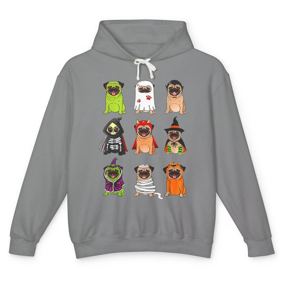 Cute Pug Dog Witch Ghost Boo Pumpkin Halloween Spooky Season Unisex Lightweight Hoodie