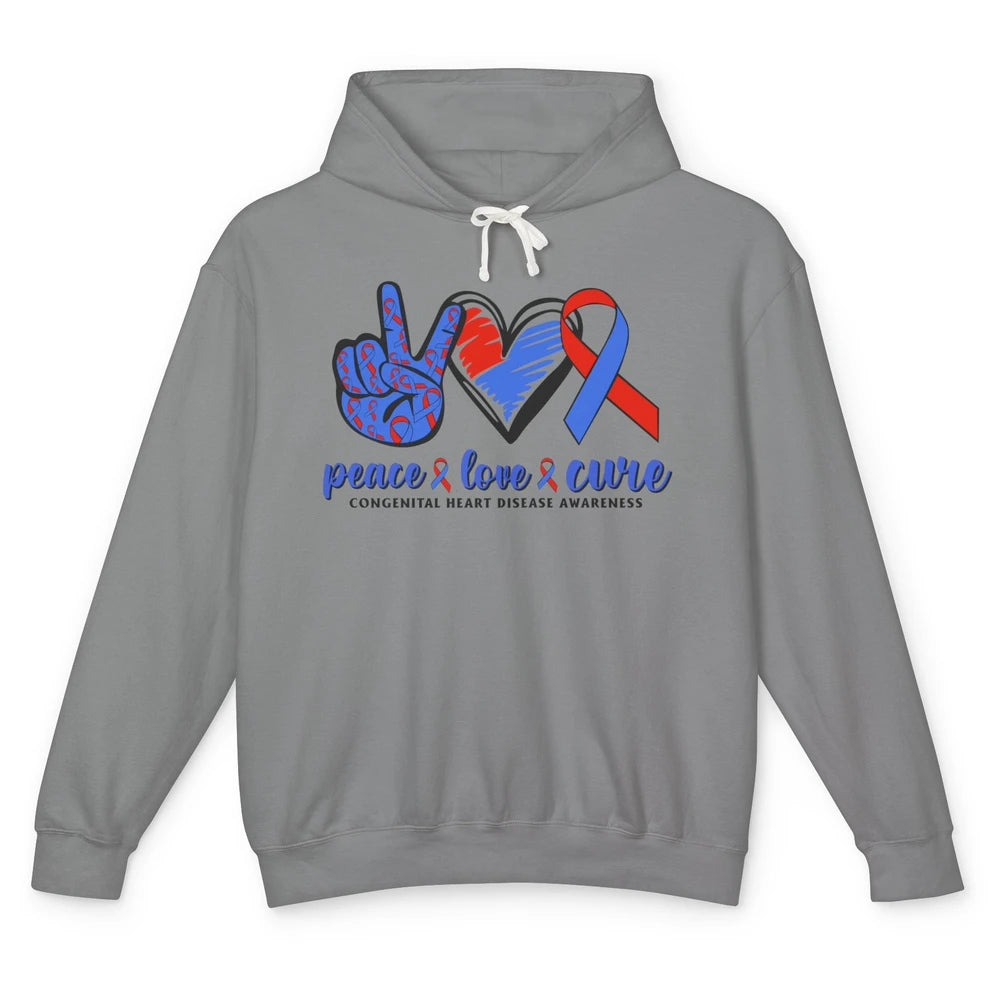 Congenital Heart Disease Blue Red Ribbon Peace Love Cure CHD Unisex Lightweight Hoodie