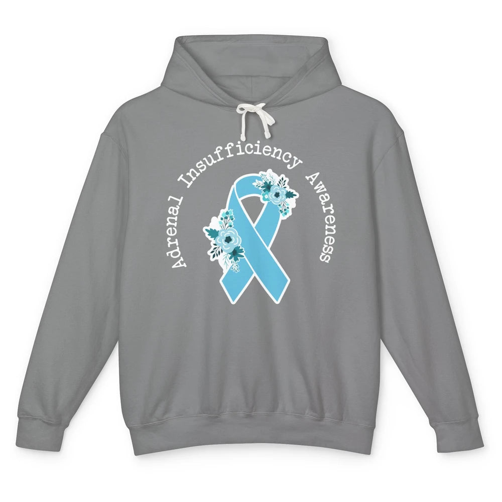 Adrenal Insufficiency Awareness Floral Light Blue Ribbon Unisex Lightweight Hoodie