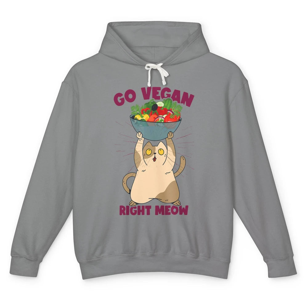 Funny Go Vegan Cat Plant Based Diet Animal Pet Vegetarian Unisex Lightweight Hoodie