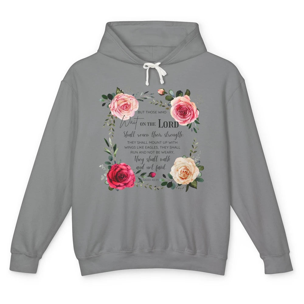 Floral Those Who Wait On The Lord Bible Verse Christian Unisex Lightweight Hoodie