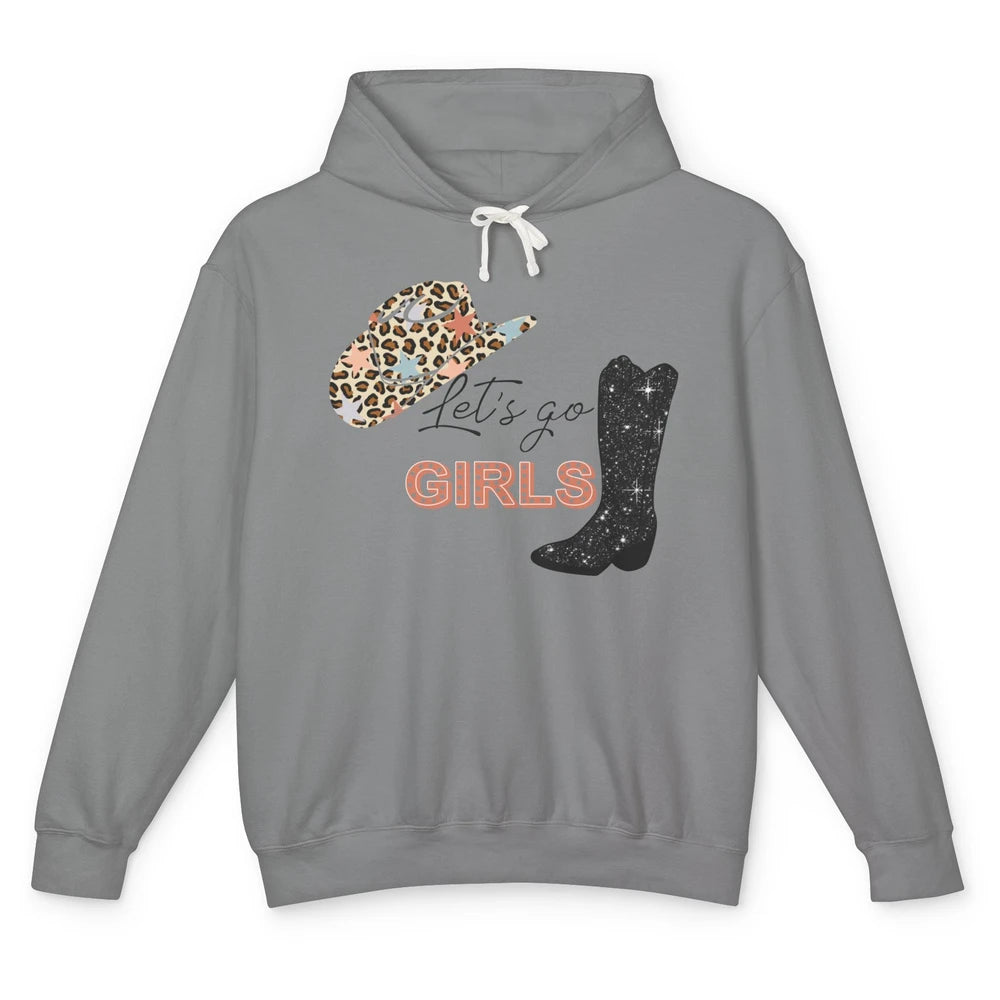 Retro Leopard Cowboy Boots Let's Go Girls Western Cowgirls Unisex Lightweight Hoodie