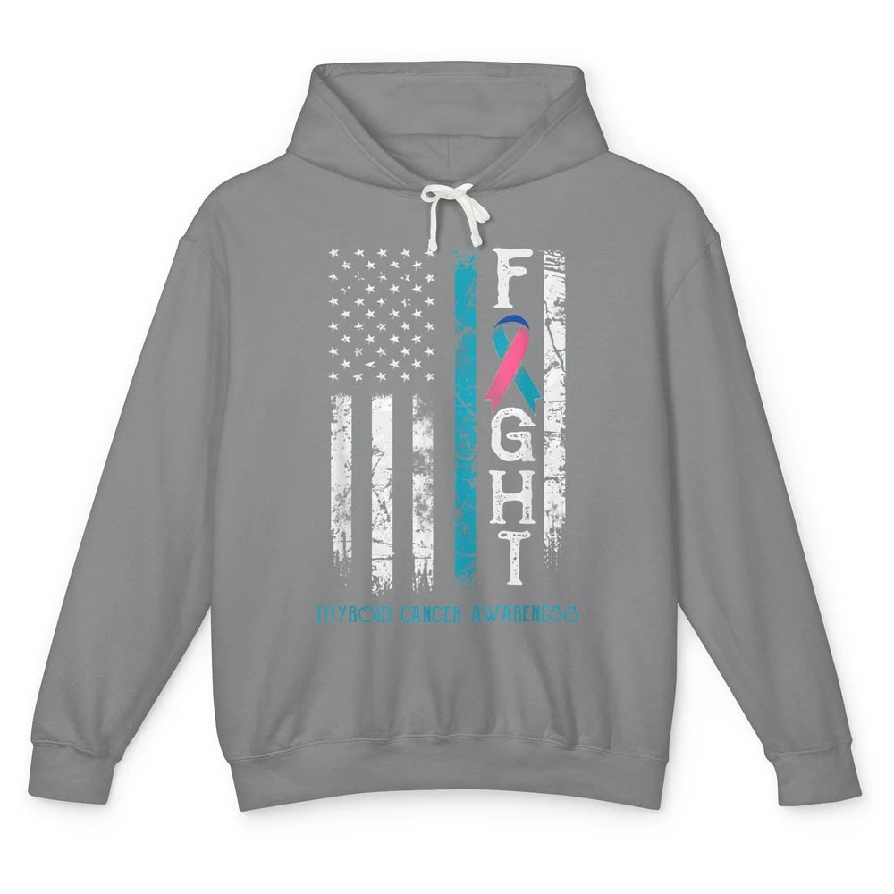 Thyroid Cancer Awareness Blue Pink Teal Ribbon Fight Flag Unisex Lightweight Hoodie