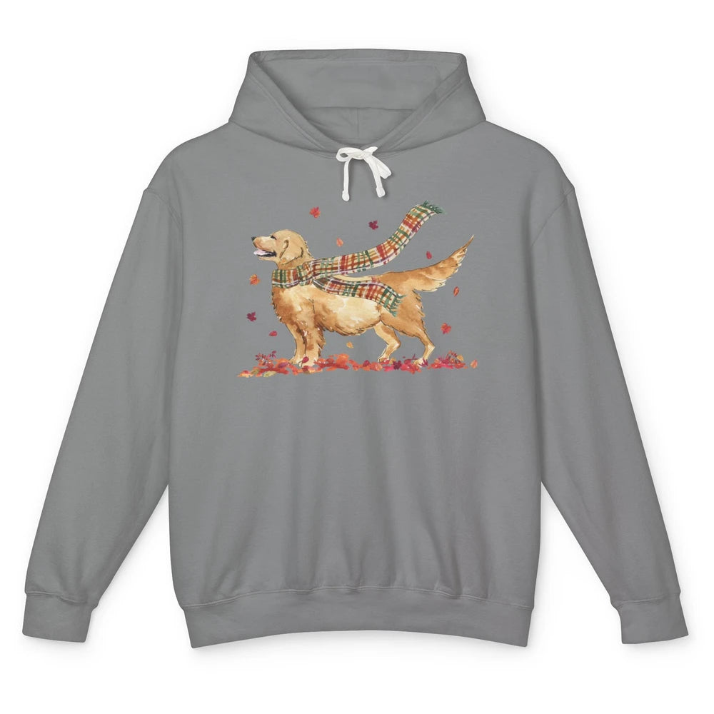 Funny Golden Retriever Autumn Falling Leaves Halloween Fall Unisex Lightweight Hoodie