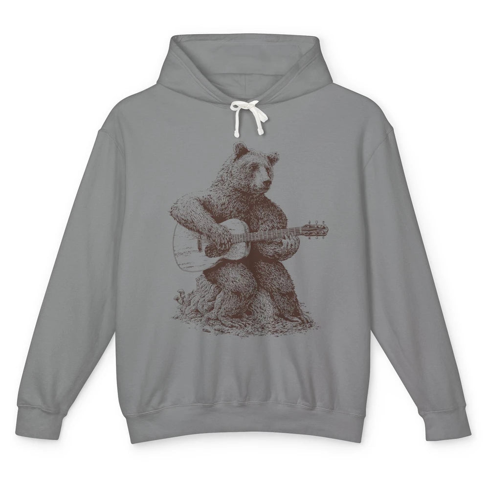 Retro Bear Playing Bass Guitar Bear Guitarist Music Lovers Unisex Lightweight Hoodie