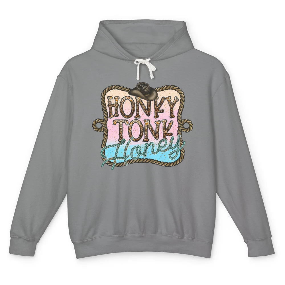 Cowboy Hat Rope Honky Tonk Honey Leopard Western Country Unisex Lightweight Hoodie