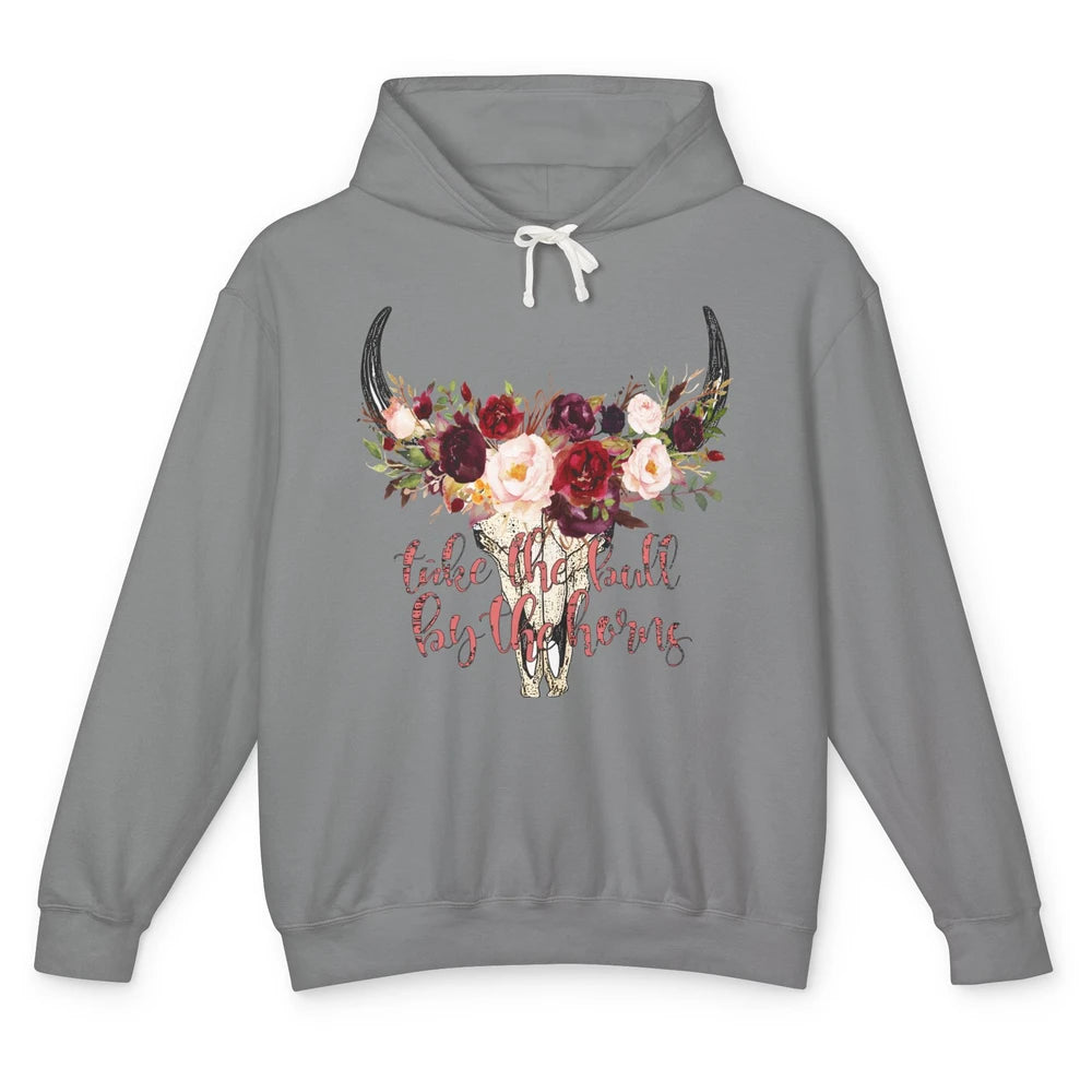 Boho Bull Skull Take The Bull By The Horns Western Country Unisex Lightweight Hoodie