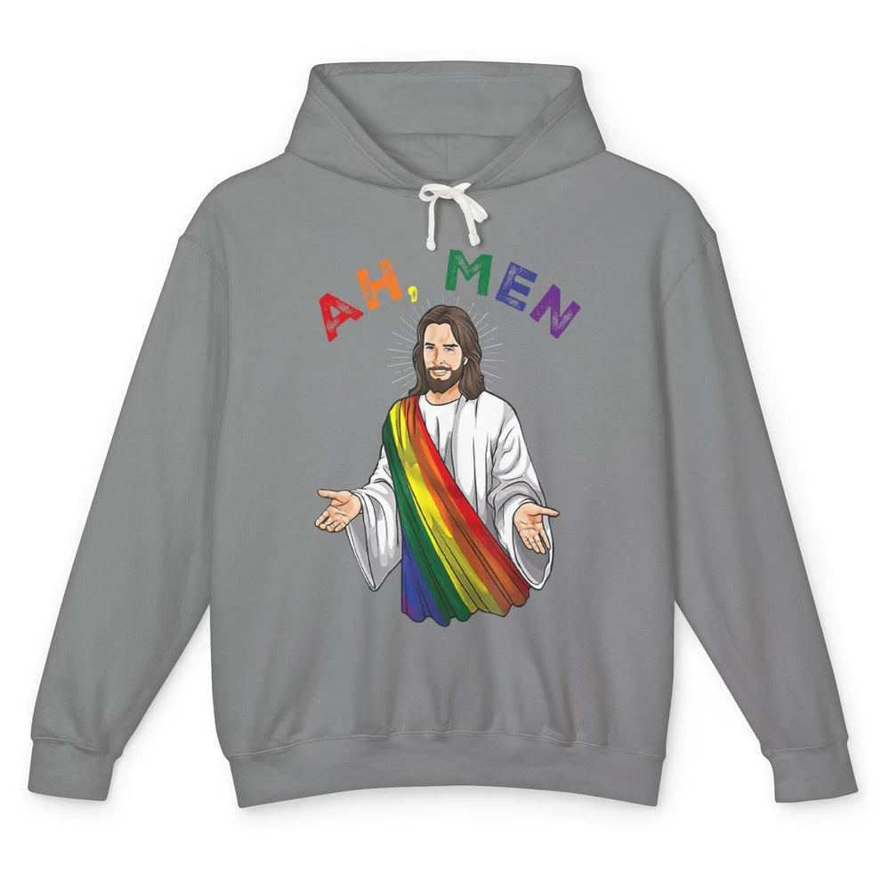 Ah Men LGBT Gay Pride Jesus Christian God Rainbow Flag Love Unisex Lightweight Hoodie