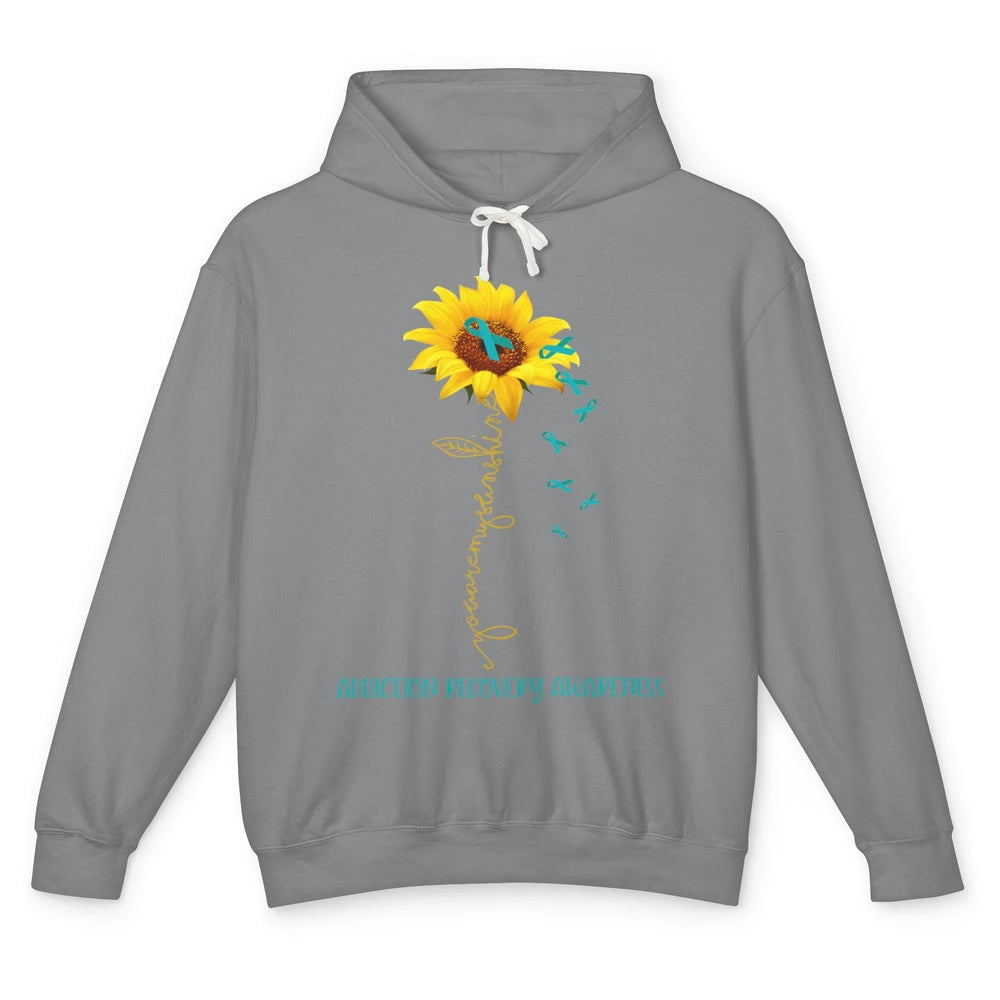 Addiction Recovery Awareness Teal Ribbon Sunflower Unisex Lightweight Hoodie