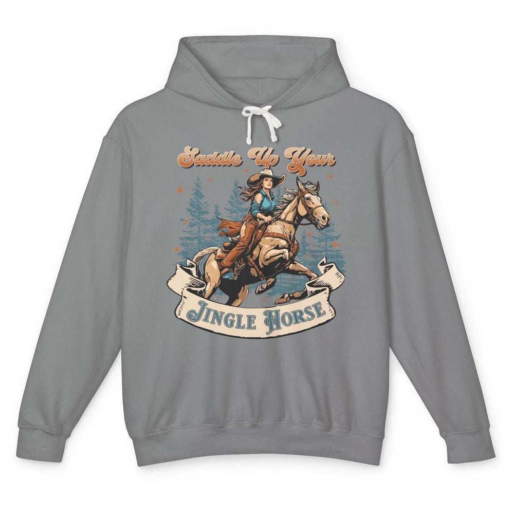 Retro Christmas Saddle Up Your Jingle Horse Bronco Cowgirl Unisex Lightweight Hoodie