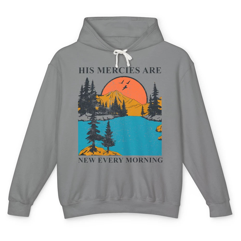 Retro Mountain His Mercies Are New Every Morning Christian Unisex Lightweight Hoodie