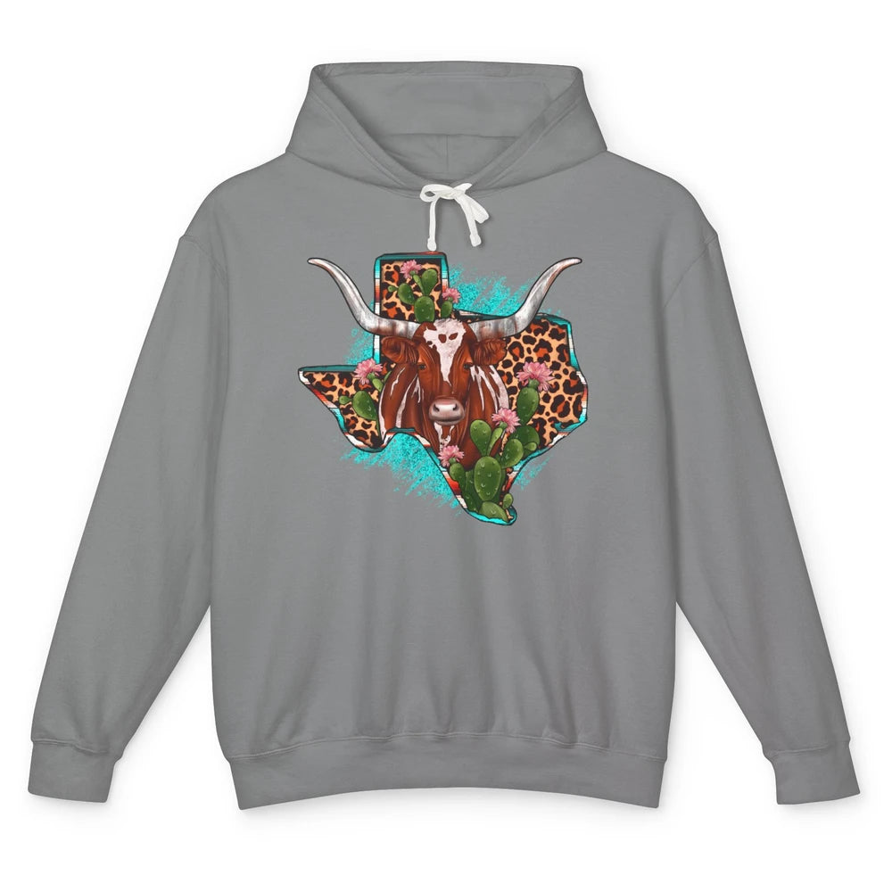 Leopard Cow Texas Map Longhorn Desert Cactus Western Country Unisex Lightweight Hoodie