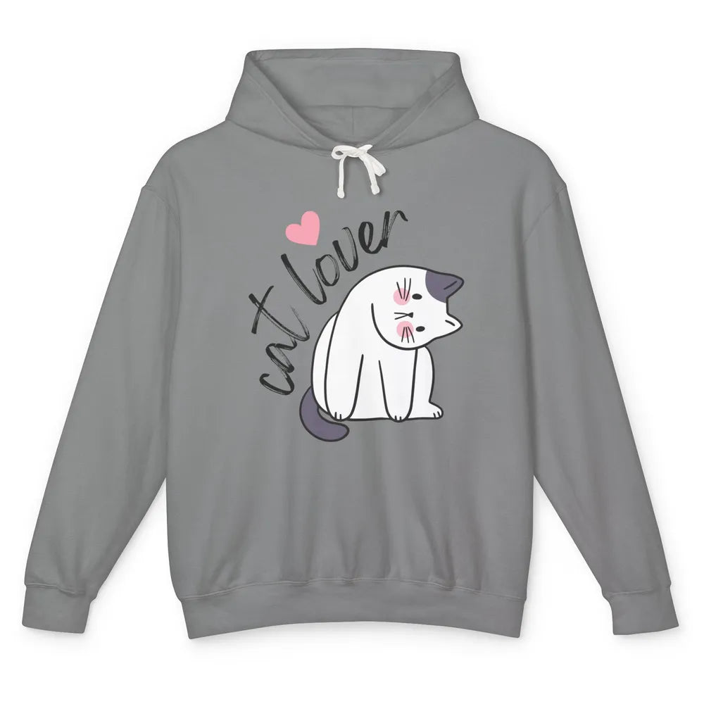 Funny White Cat Lover Cute Kitten Kawaii Heart Love Humor Unisex Lightweight Hoodie