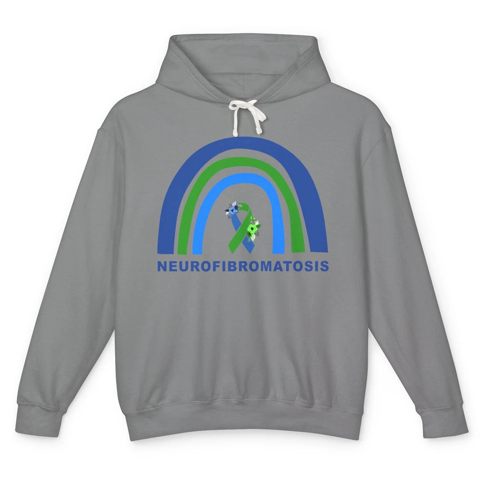 Neurofibromatosis Awareness Floral Green Blue Ribbon Rainbow Unisex Lightweight Hoodie