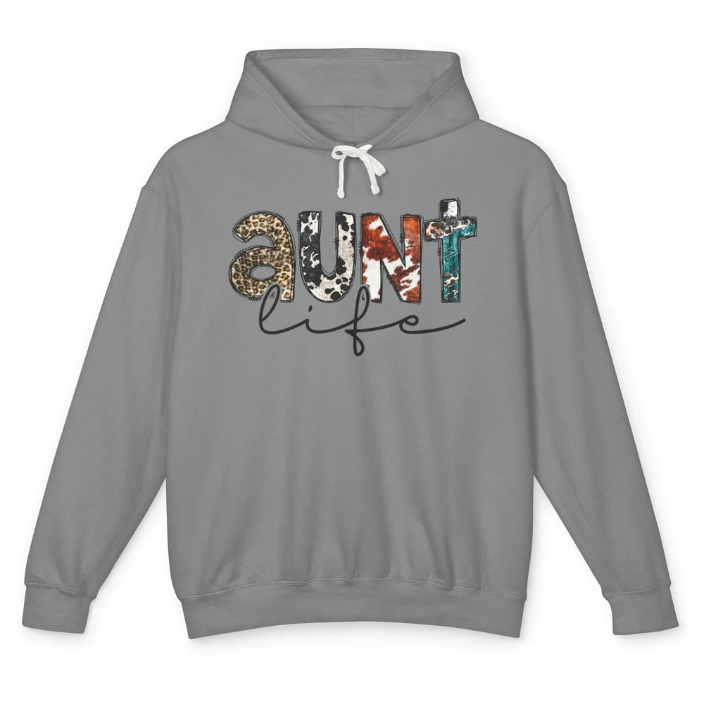 Aunt Life Western Country Leopard Southern Auntie Gift Unisex Lightweight Hoodie