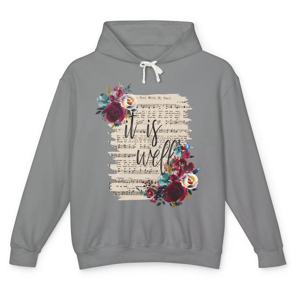 Floral It Is Well With My Soul Christian Religious Gift Unisex Lightweight Hoodie