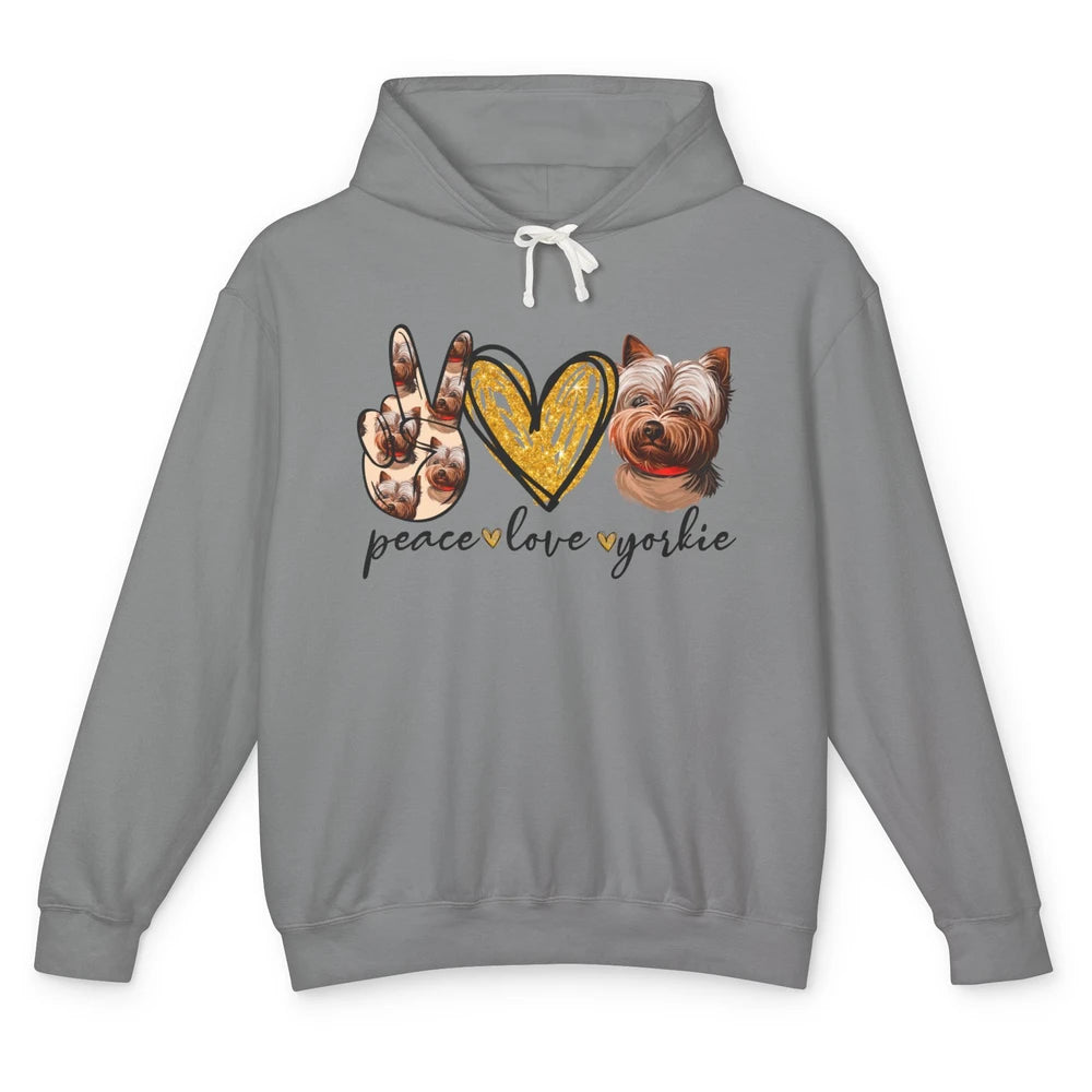 Peace Love Yorkie Dog Lovers Yorkshire Terrier Dad Mom Gift Unisex Lightweight Hoodie