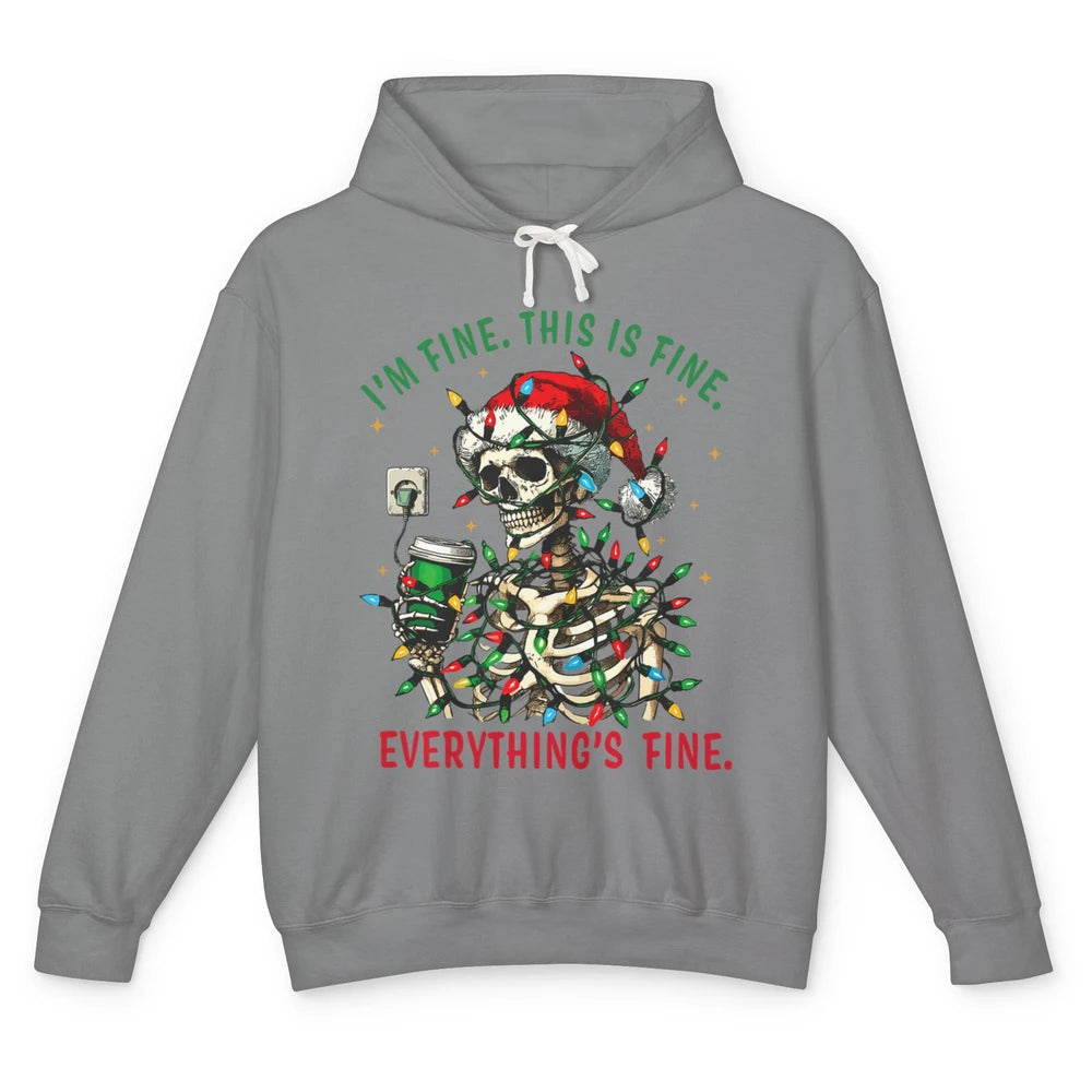 Funny Skull Everything Is Fine Christmas Lights Skeleton Xmas Sarcastic Unisex Lightweight Hoodie