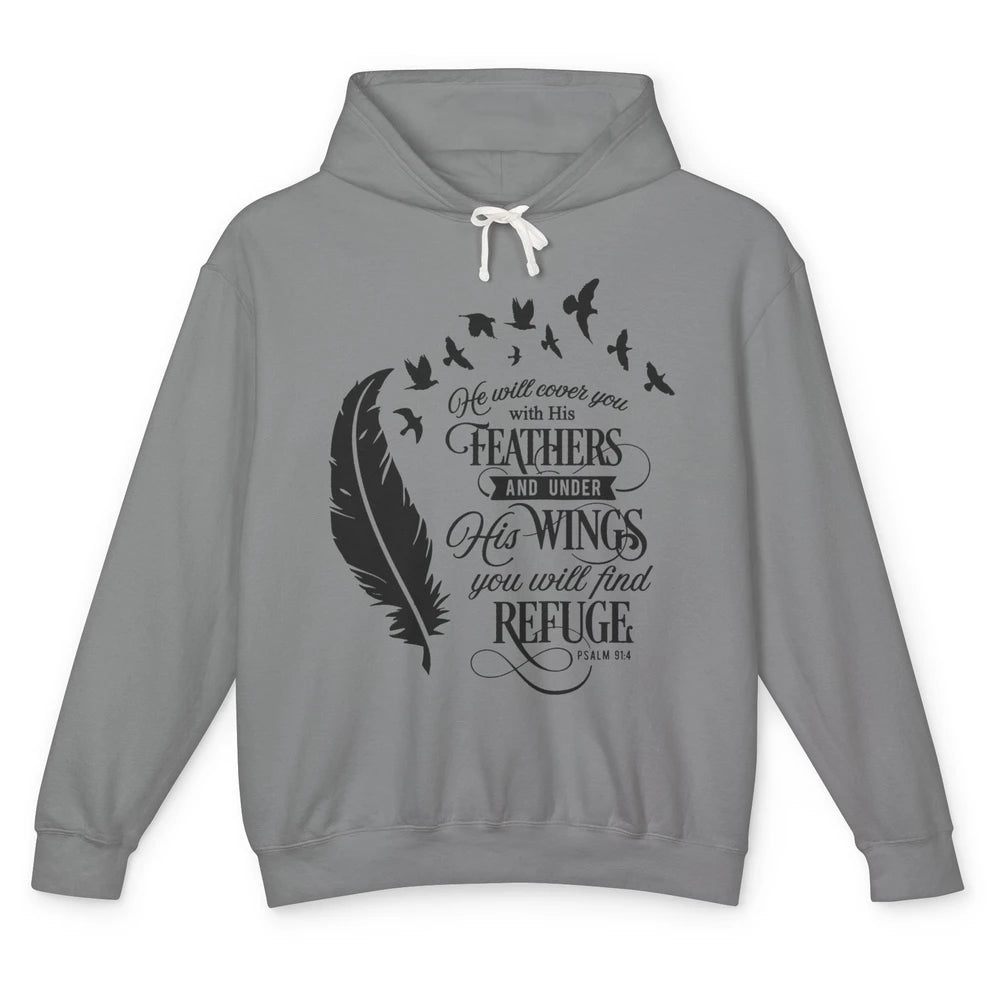 Christian He Will Cover You With His Feathers Bible Verse Unisex Lightweight Hoodie