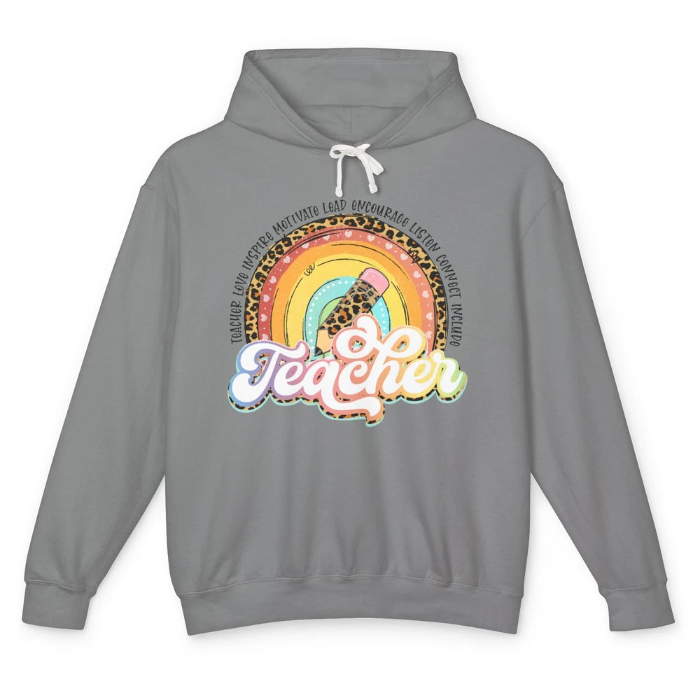 Teacher Life Love Inspire Motivate Appreciation Gift Rainbow Unisex Lightweight Hoodie