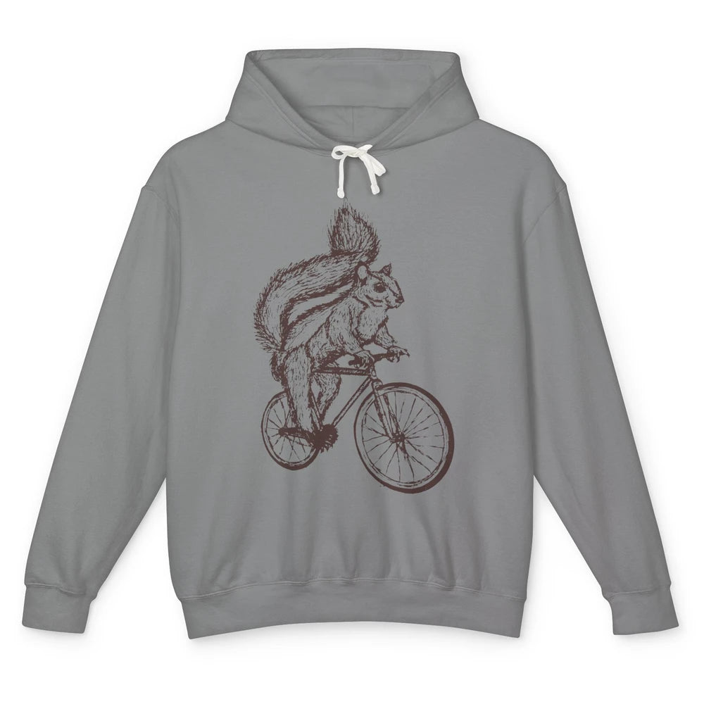 Funny Squirrel Riding A Bicycle Drawn Bike Squirrel Lovers Unisex Lightweight Hoodie