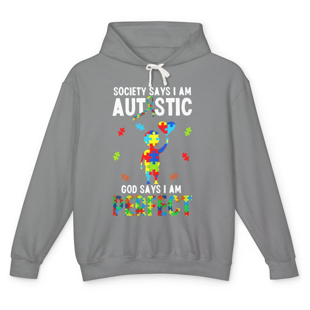 God Says I Am Perfect Autism Awareness Ribbon Jigsaw Puzzle Unisex Lightweight Hoodie