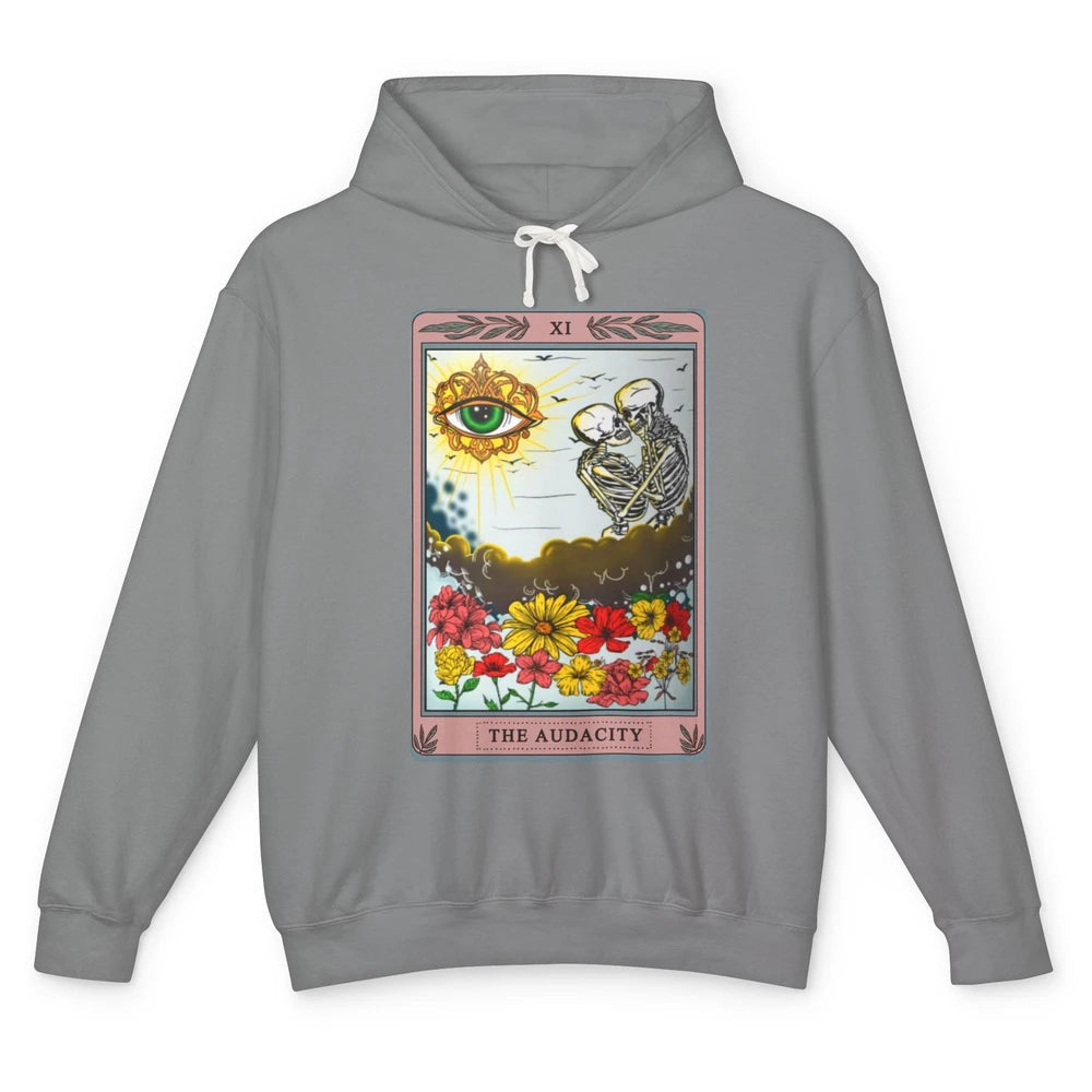 Retro Skeleton Riding Cloud The Audacity Tarot Card Rainbow Unisex Lightweight Hoodie