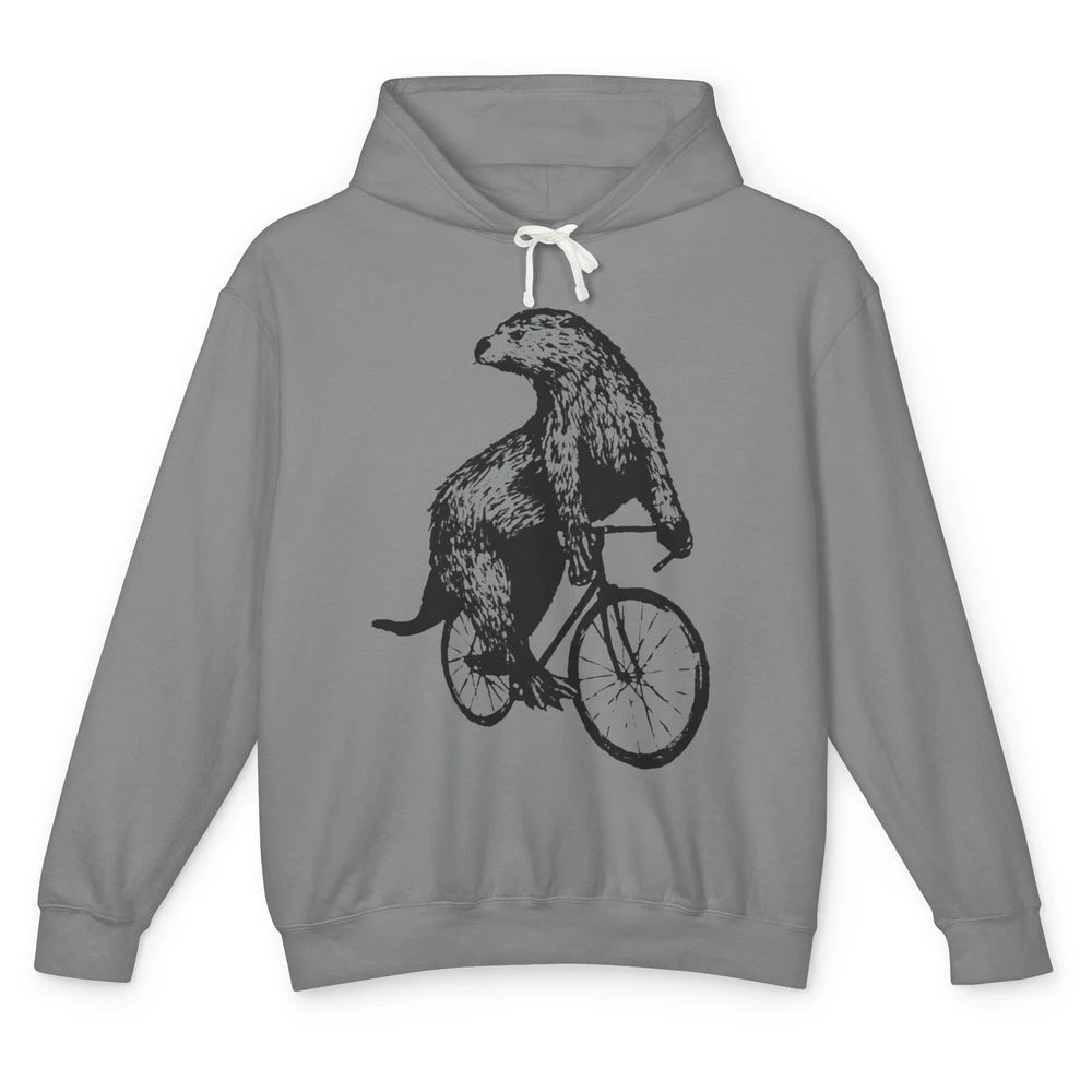 Otter Riding A Bicycle Funny Bike Rider Cute Otters Vintage Unisex Lightweight Hoodie