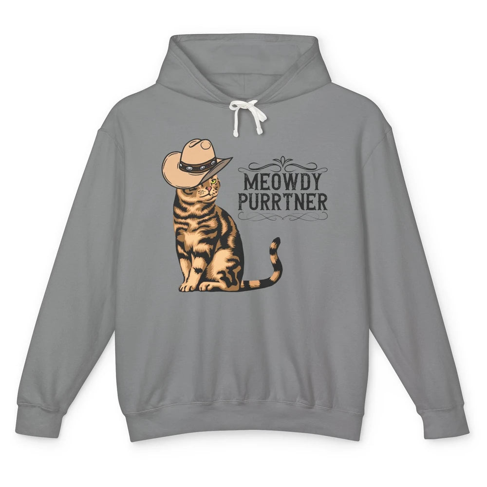 Funny Cat Cowboy Meowdy Purrtner Western Country Cat Mom Unisex Lightweight Hoodie