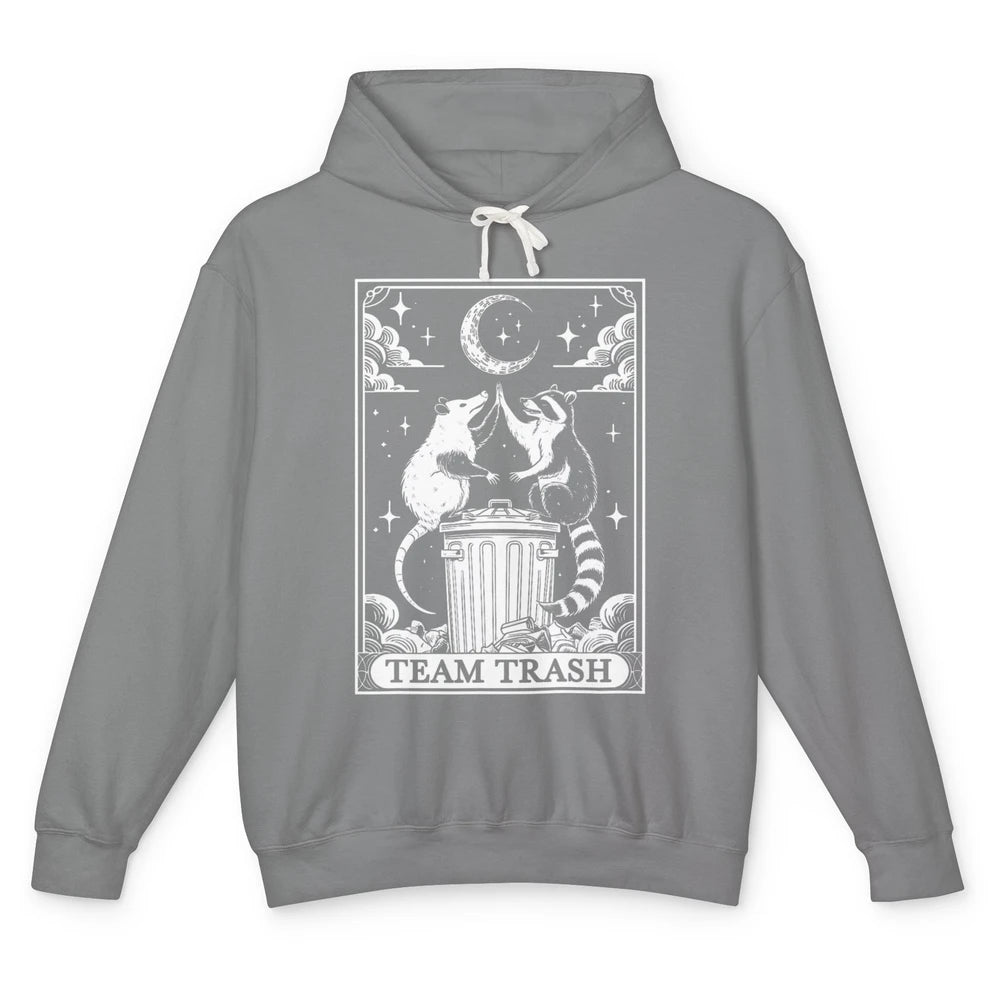 Tarot Card Vintage Team Trash Crescent Moon Opossum Panda Raccoon Gothic Trashy Sarcastic Unisex Lightweight Hoodie