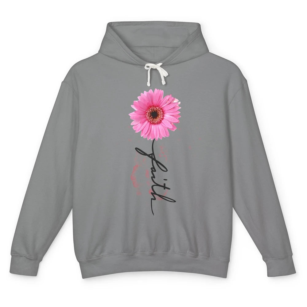 Pink Daisy Faith Cross Christian Religious God Lovers Gift Unisex Lightweight Hoodie