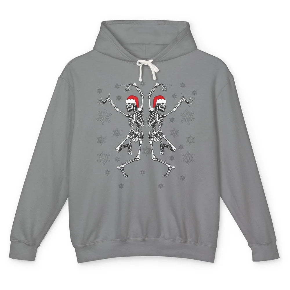 Funny Skeleton Christmas Dancing Snowflakes Santa Skeleton Unisex Lightweight Hoodie