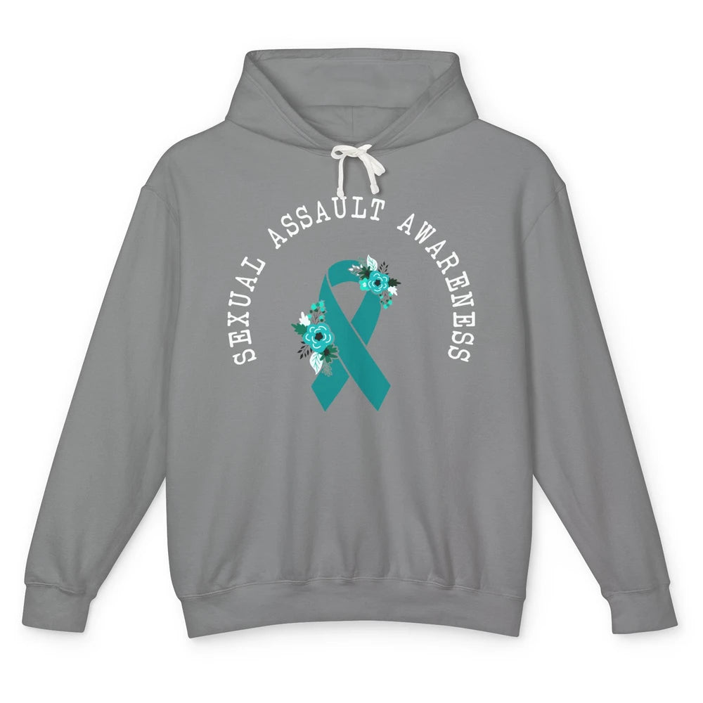 Sexual Assault Awareness Floral Teal Ribbon Awareness Gift Unisex Lightweight Hoodie