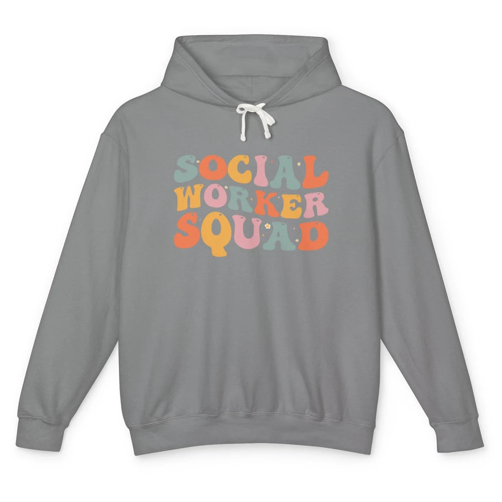 Social Worker Squad Groovy Retro Vintage Rainbow Social Work Unisex Lightweight Hoodie