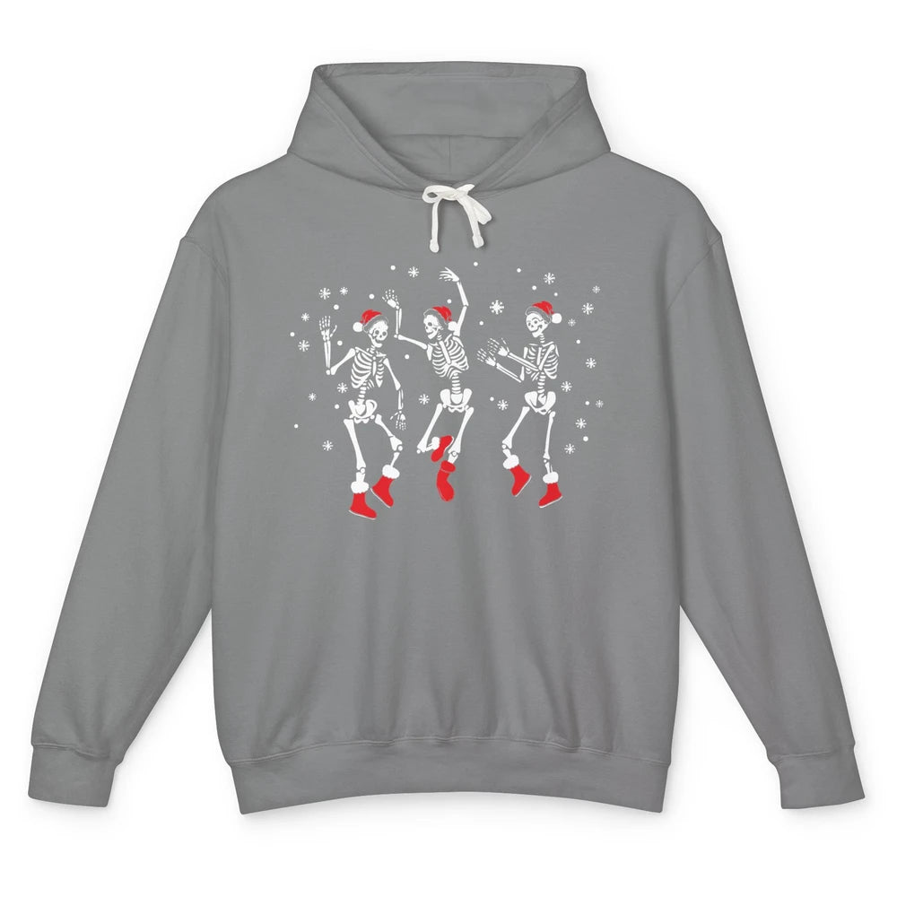 Funny Skeleton Christmas Dancing Snowflakes Santa Skeleton Unisex Lightweight Hoodie