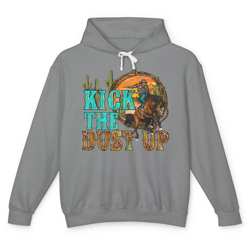 Retro Desert Cowboy Bucking Horse Kick The Dust Up Western Unisex Lightweight Hoodie