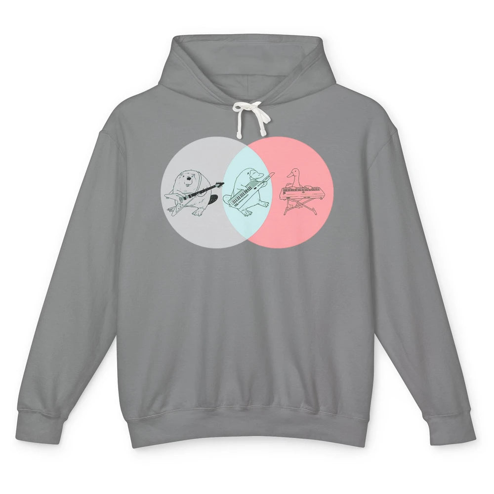 Keytar Platypus Venn Diagram Gray Blue Pink Guitarist Music Unisex Lightweight Hoodie