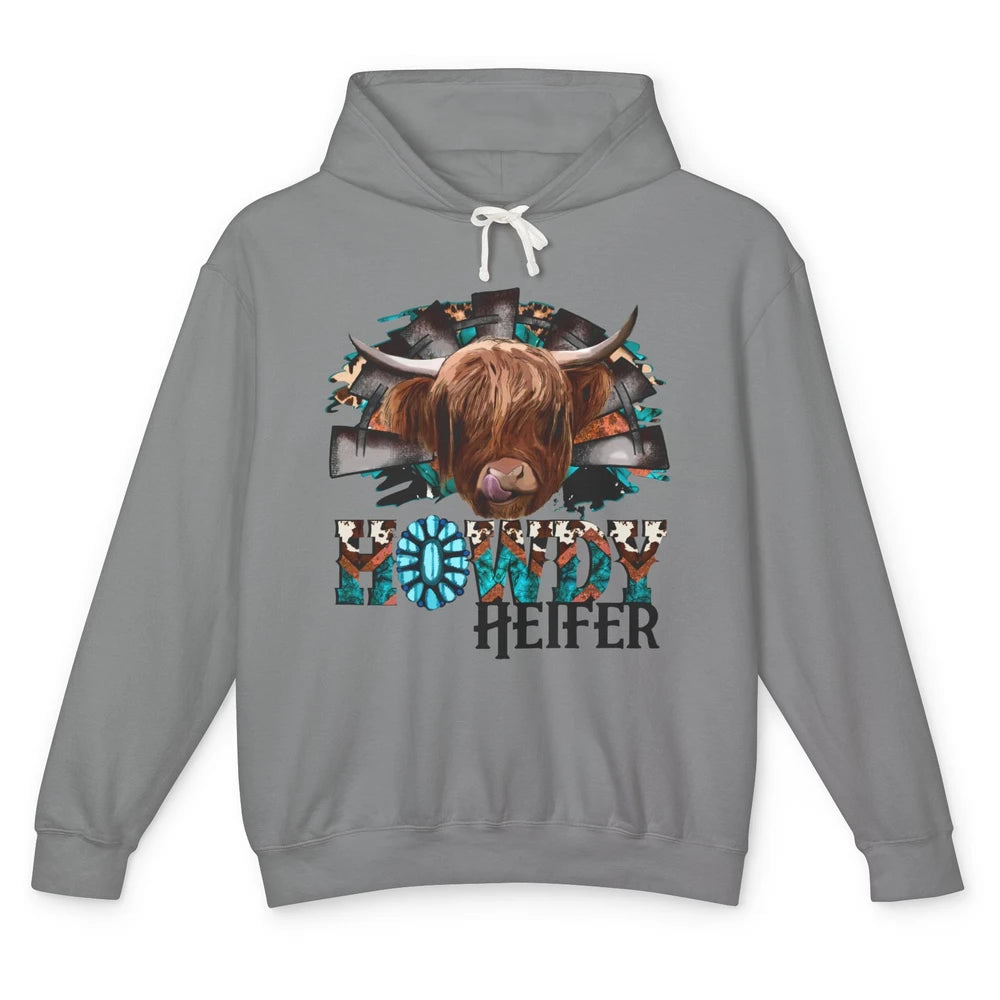 Leopard Highland Cow Howdy Heifer Western Country Cowboy Unisex Lightweight Hoodie