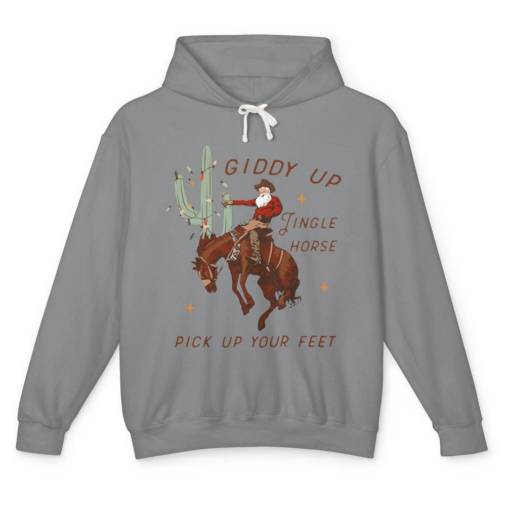 Cowboy Santa Giddy Up Jingle Horse Pick Up Western Christmas Unisex Lightweight Hoodie