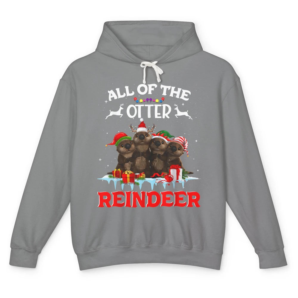 Merry Christmas All Of Otter Reindeer Funny Xmas Santa Hat Unisex Lightweight Hoodie