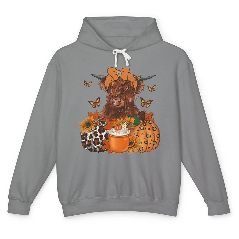 Retro Fall Highland Cow Pumpkin Western Country Farm Autumn Unisex Lightweight Hoodie